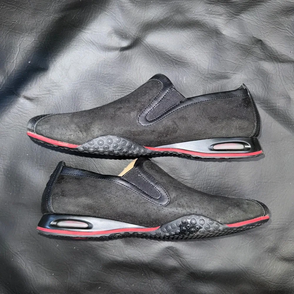 Nike Air Slip On Loafers Black Suede Leather Perforated Driving Shoes 8.5AA